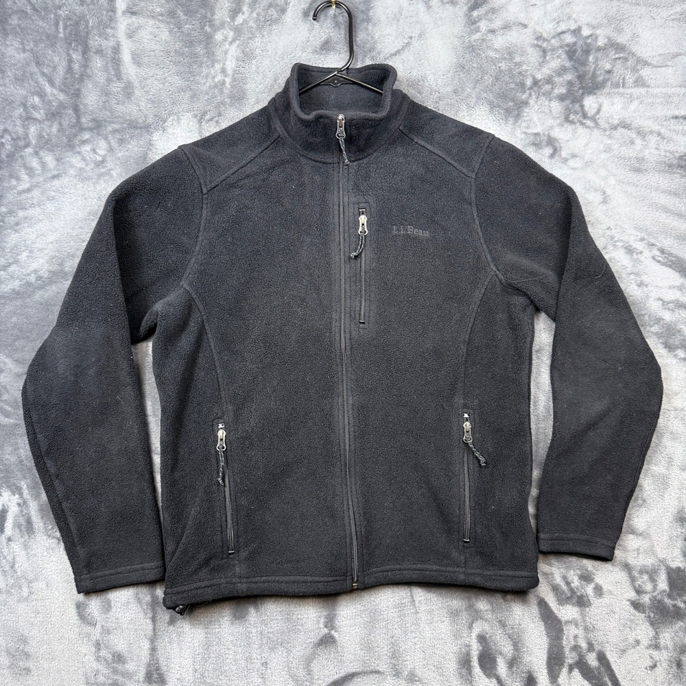 LL Bean Fleece Jacket Mens M Black Full Zip Mock Neck Pocket 284630